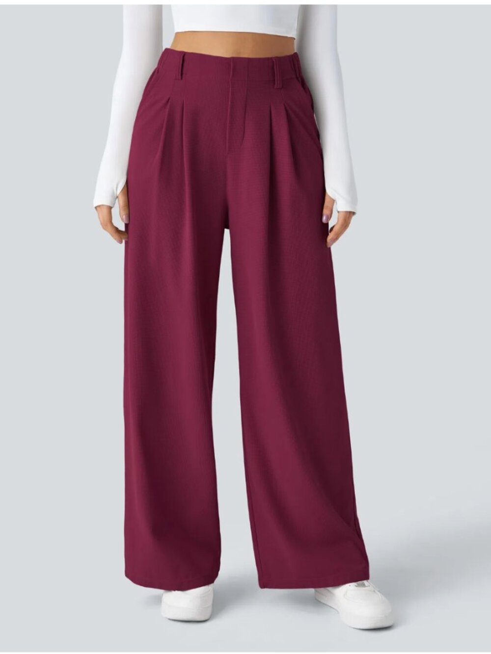 Halara Waffle Fabric, Wide Leg Trousers Majenta | Large
